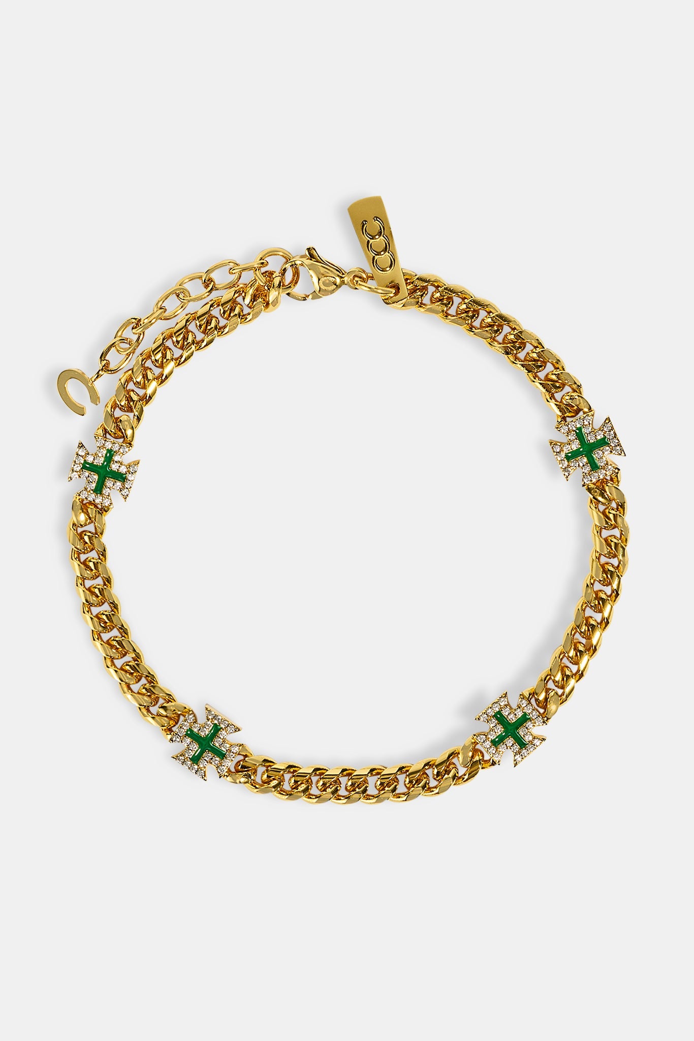 Polished & Green Iced Motif Miami Cuban Bracelet - 8mm - Gold